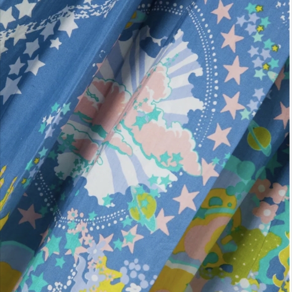 Emporio Sirenuse Flaminia Pleated Printed Cotton Blue & Green A-Line Skirt NWT - Picture 5 of 16